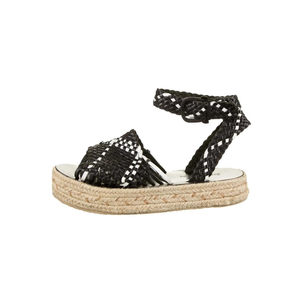 Zimmermann Espadrille Sandals Ankle Strap Black White Shoes 5.5 36